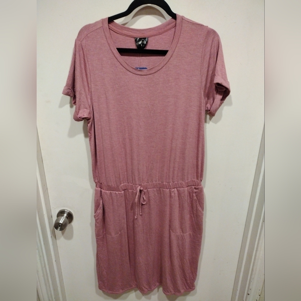 32 Degrees Cool NWT Women's Knit Heathered Pink Mini T Shirt Dress Sz L-Travel